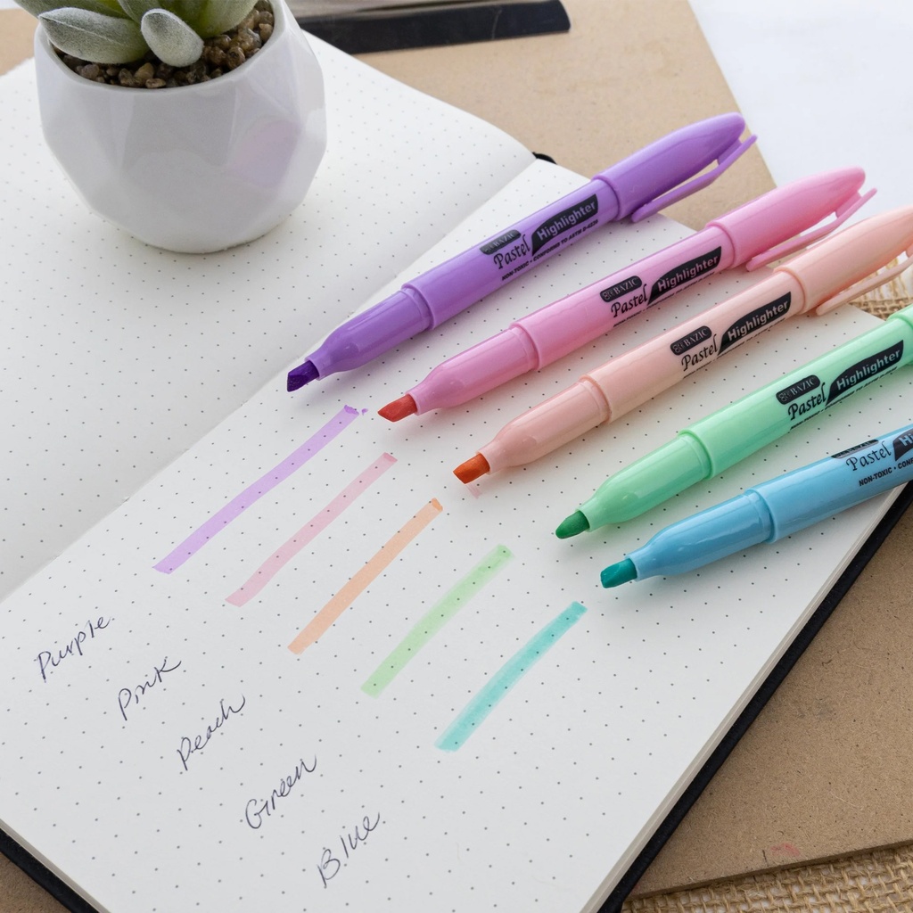 Pastel 5 Color Pen Style Highlighter with Pocket Clip 12 Packs