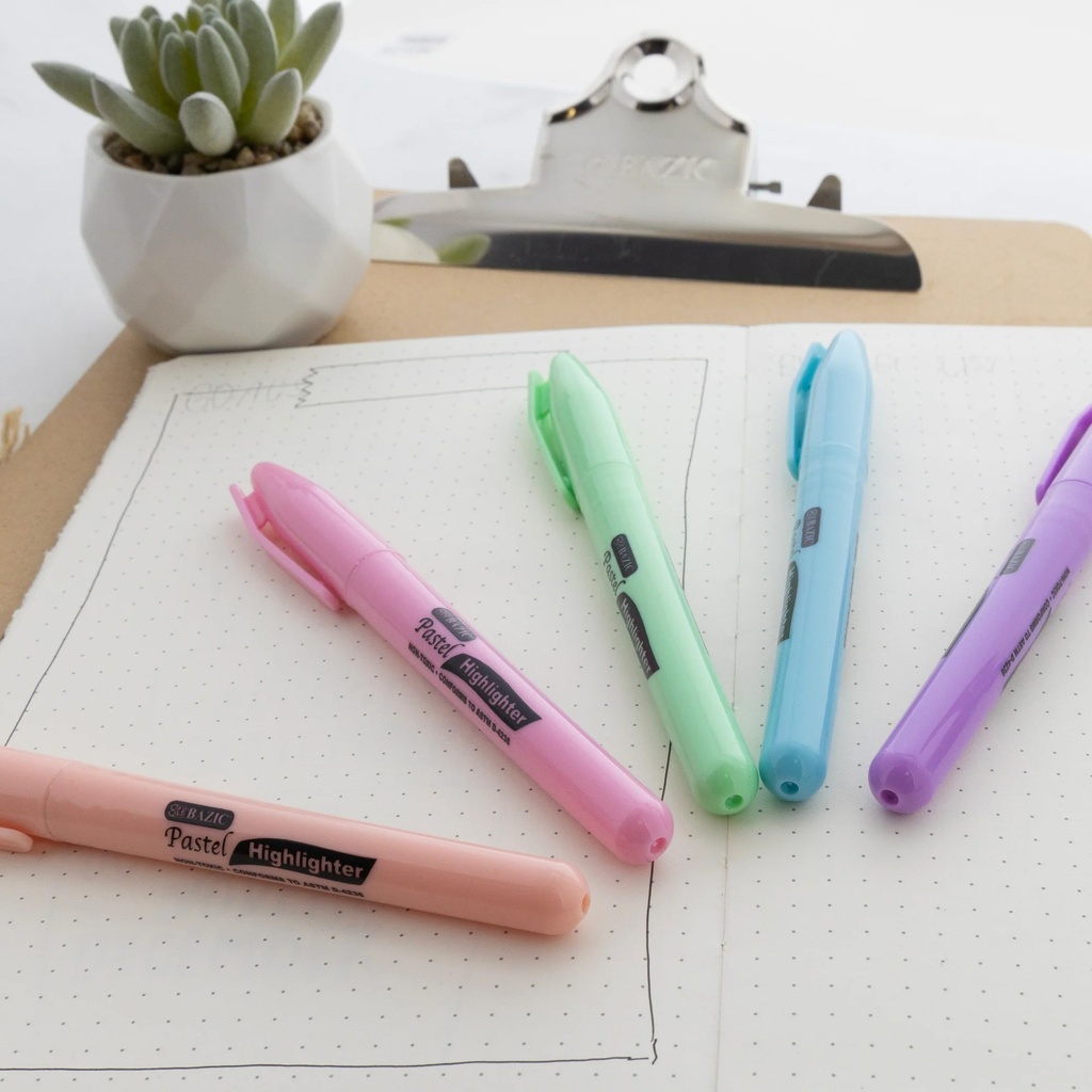 Pastel 5 Color Pen Style Highlighter with Pocket Clip 12 Packs