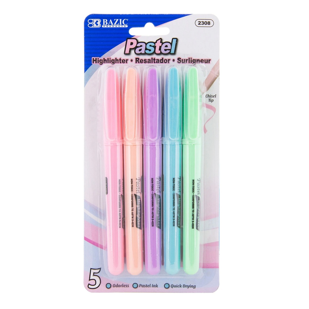 Pastel 5 Color Pen Style Highlighter with Pocket Clip 12 Packs