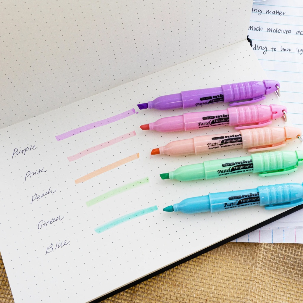 Pastel 5 Color Mini Highlighter with Cap Clip 12 Packs