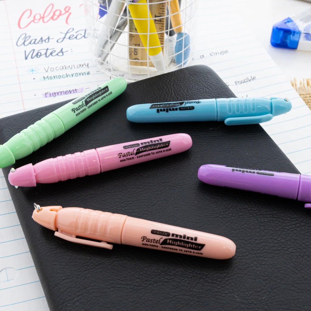 Pastel 5 Color Mini Highlighter with Cap Clip 12 Packs