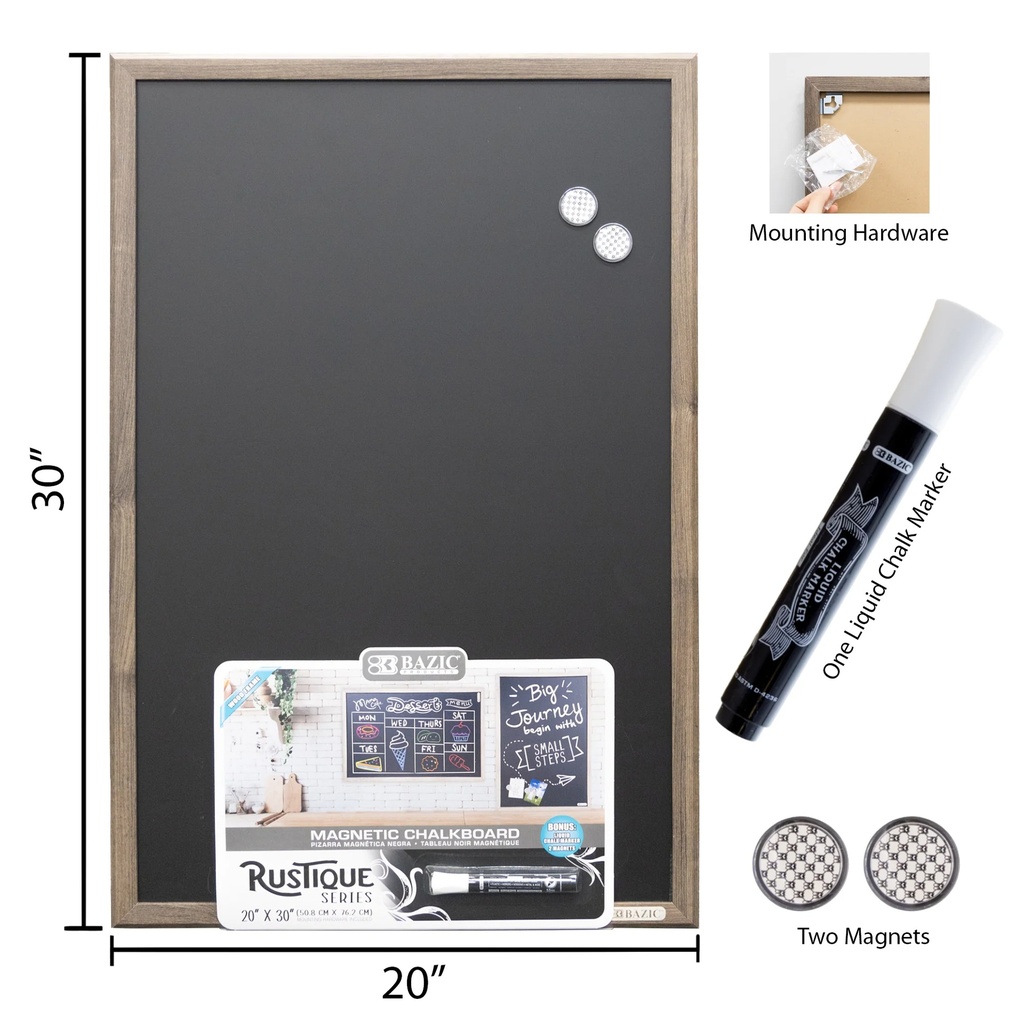 RUSTIQUE 20" x 30" Wood Frame Magnetic Chalkboard with Chalk Marker & Magnets