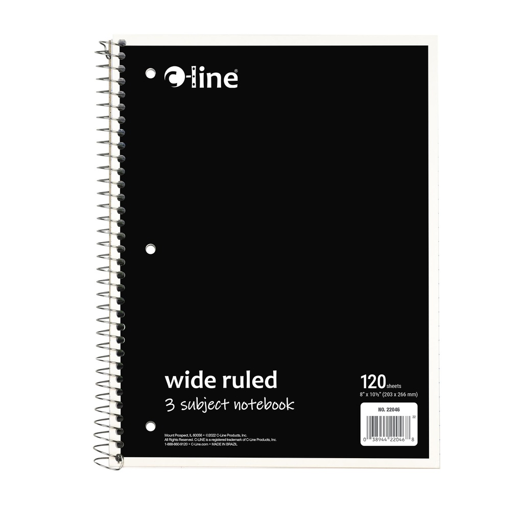 Assorted Wide Ruled 3-Subject Notebook 120 Sheets