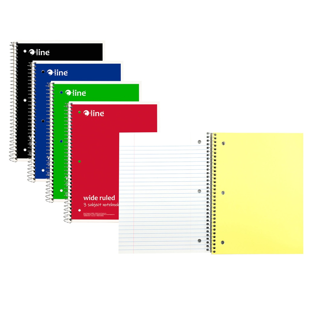 Assorted Wide Ruled 3-Subject Notebook 120 Sheets