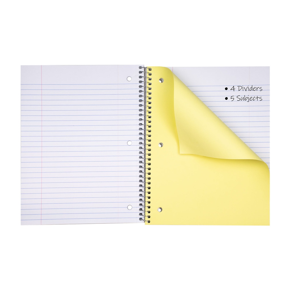 Assorted Wide Ruled 5-Subject Notebook 180 Sheets