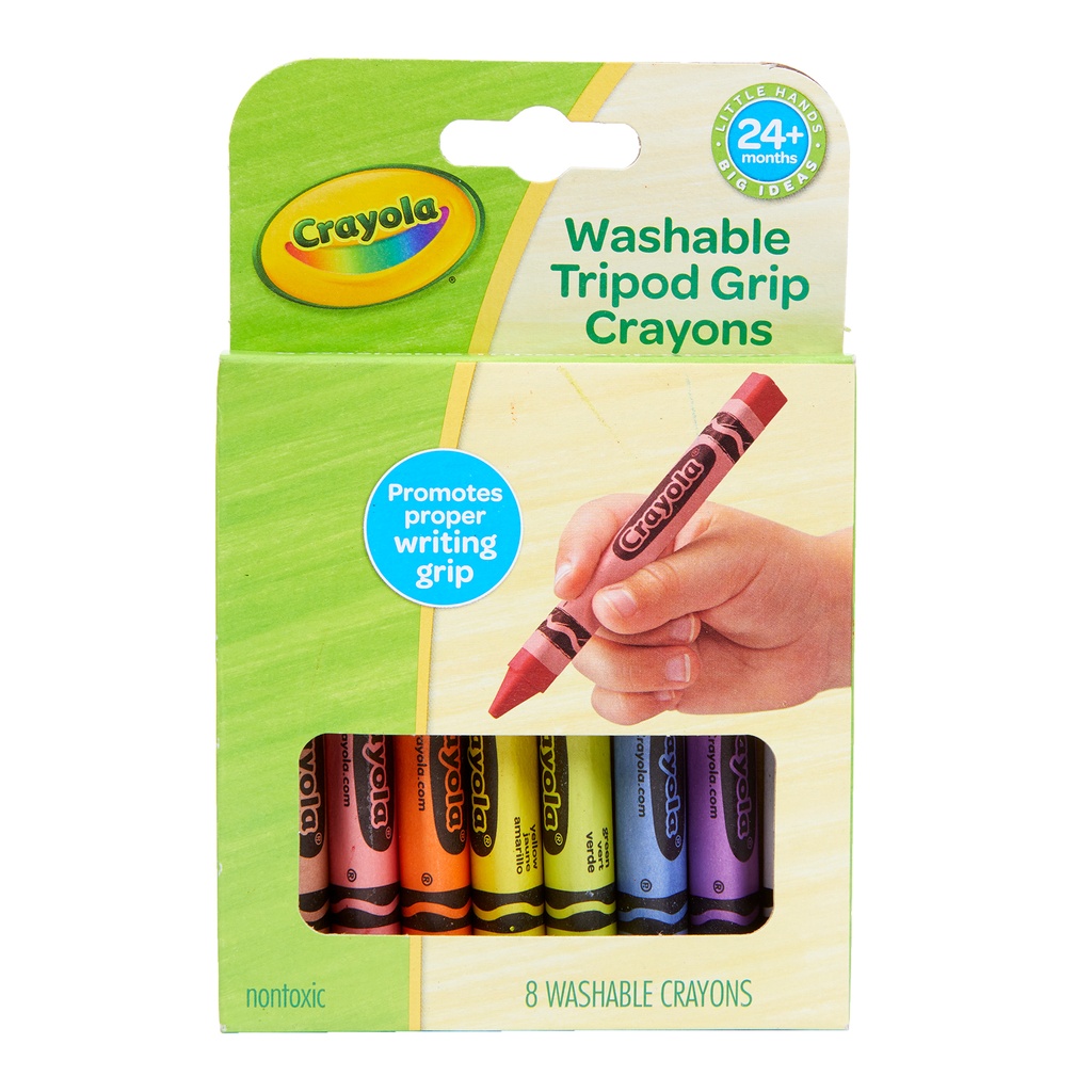 Washable Tripod Grip Crayons 8 Count