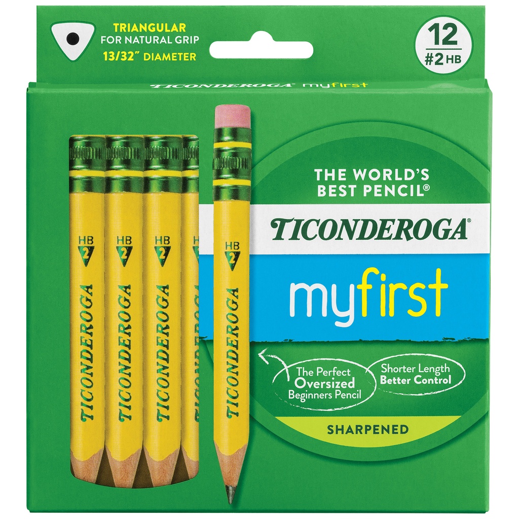 My First® Yellow Large Triangle Barrel Short Wooden Sharpened Pencils with Eraser 12 Count