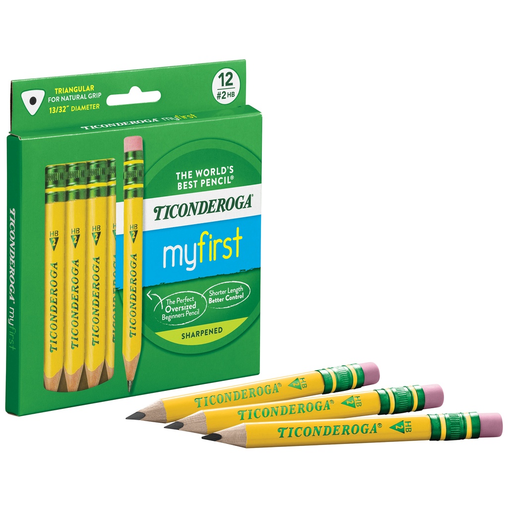 My First® Yellow Large Triangle Barrel Short Wooden Sharpened Pencils with Eraser 24 Count