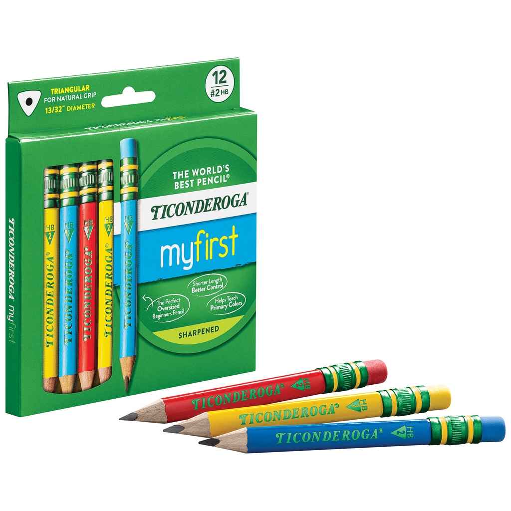 My First® Primary Colors Large Triangle Barrel Short Wooden Sharpened Pencils with Eraser 24 Count