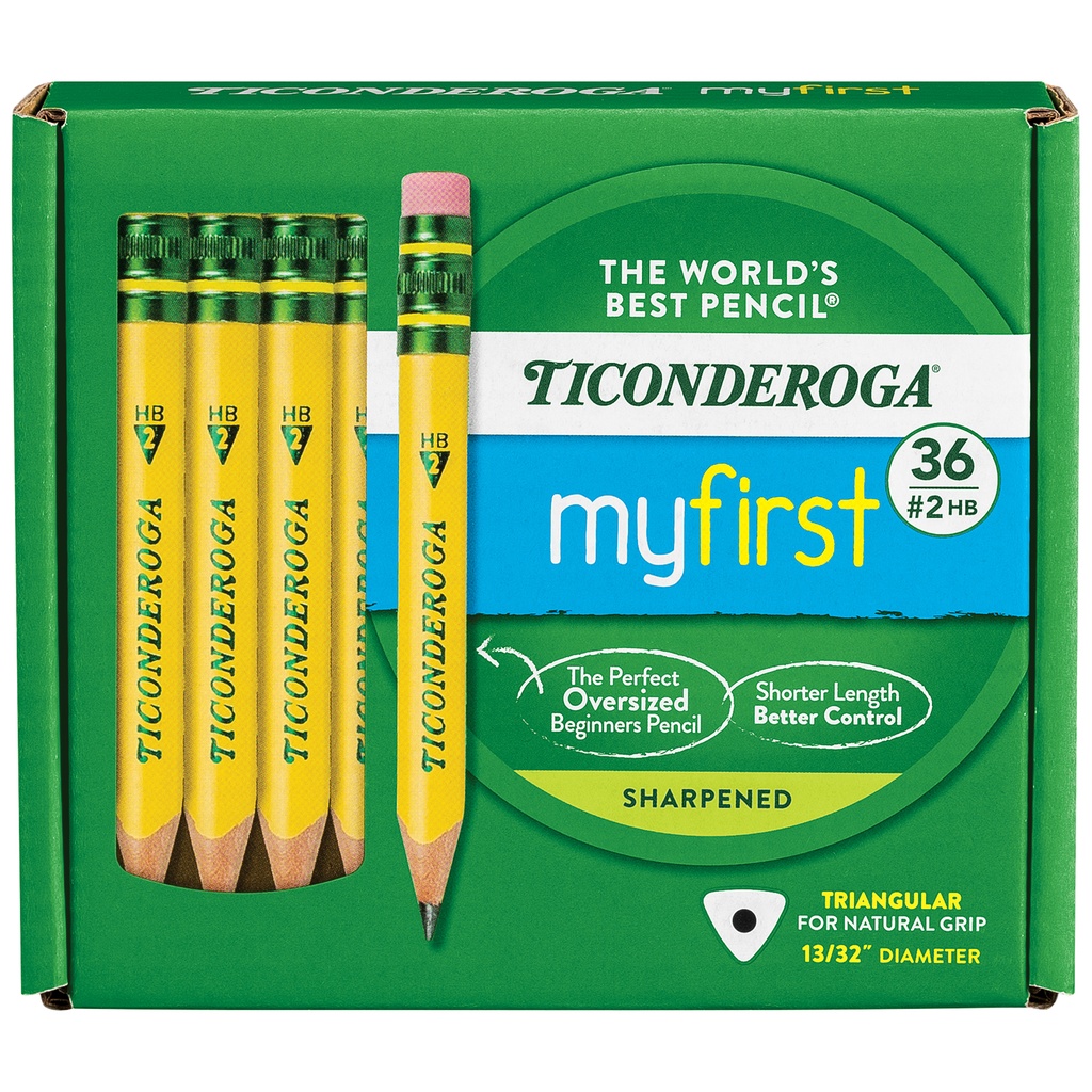 My First® Yellow Large Triangle Barrel Short Wooden Sharpened Pencils with Eraser 36 Count