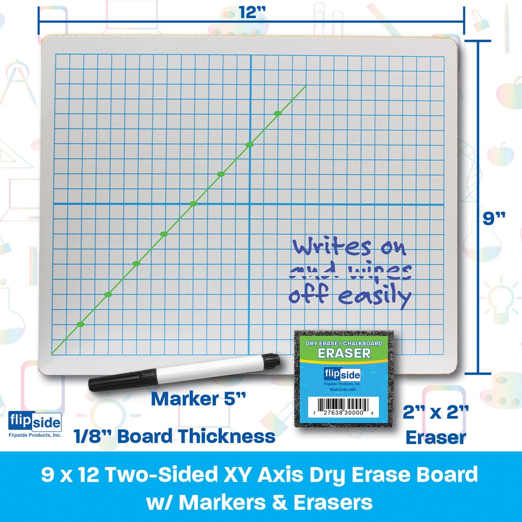 Two-Sided 9" x 12" XY Axis/Dry Erase Boards with Pens & Erasers Class Pack of 12