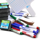 Rectangular Graph Double Sided Dry Erase Answer Paddle with Colored Pens & Erasers Class Pack of 12