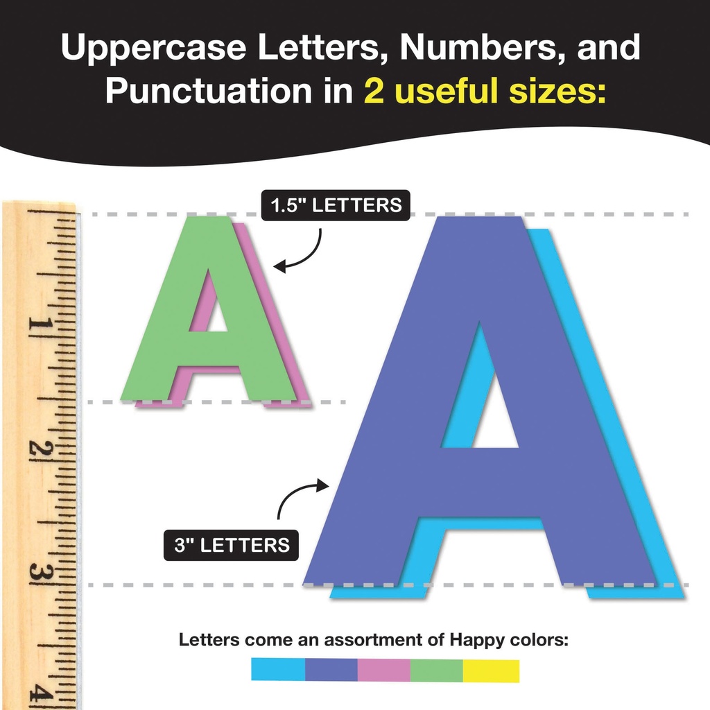 1.5in & 3in Happy Colors Bulletin Board Letters & Numbers 710 Pieces