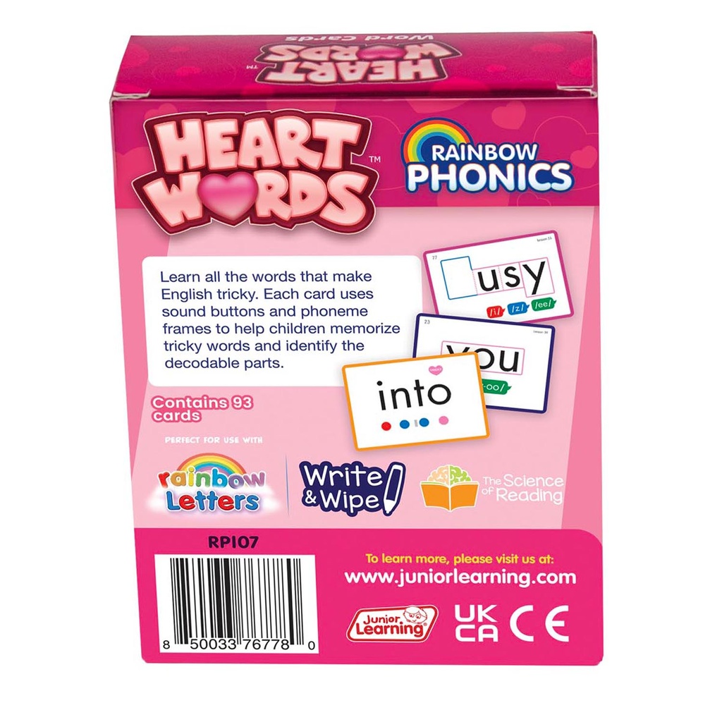 Rainbow Phonics Common Exception Words Heart Word Cards