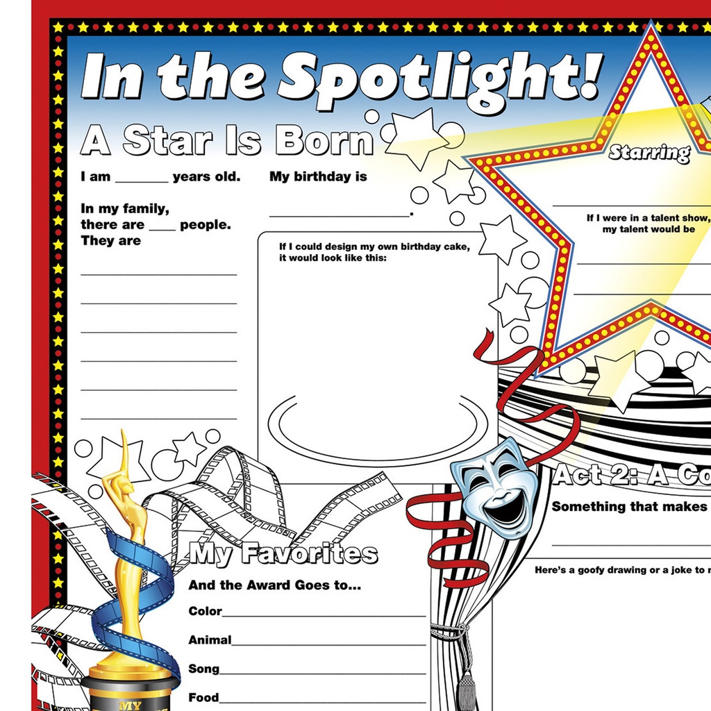 Fill Me In: In The Spotlight Activity Posters, 17" x 22", Pack of 32