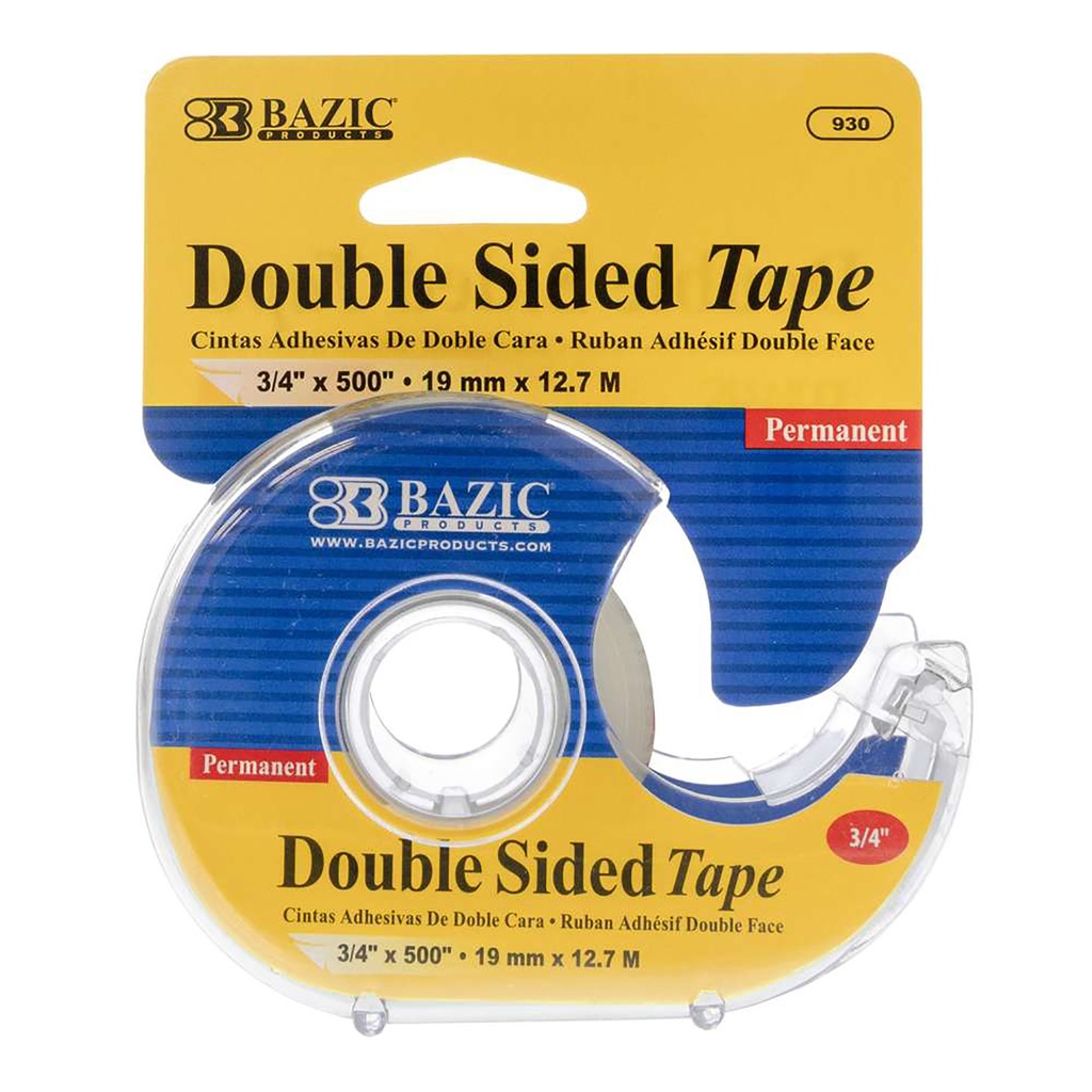 Double Sided Permanent Tape with Dispenser, 3/4" x 500", Pack of 12