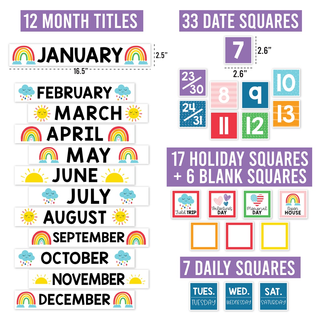 Rainbow Circle Time Bulletin Board Calendar for Classroom