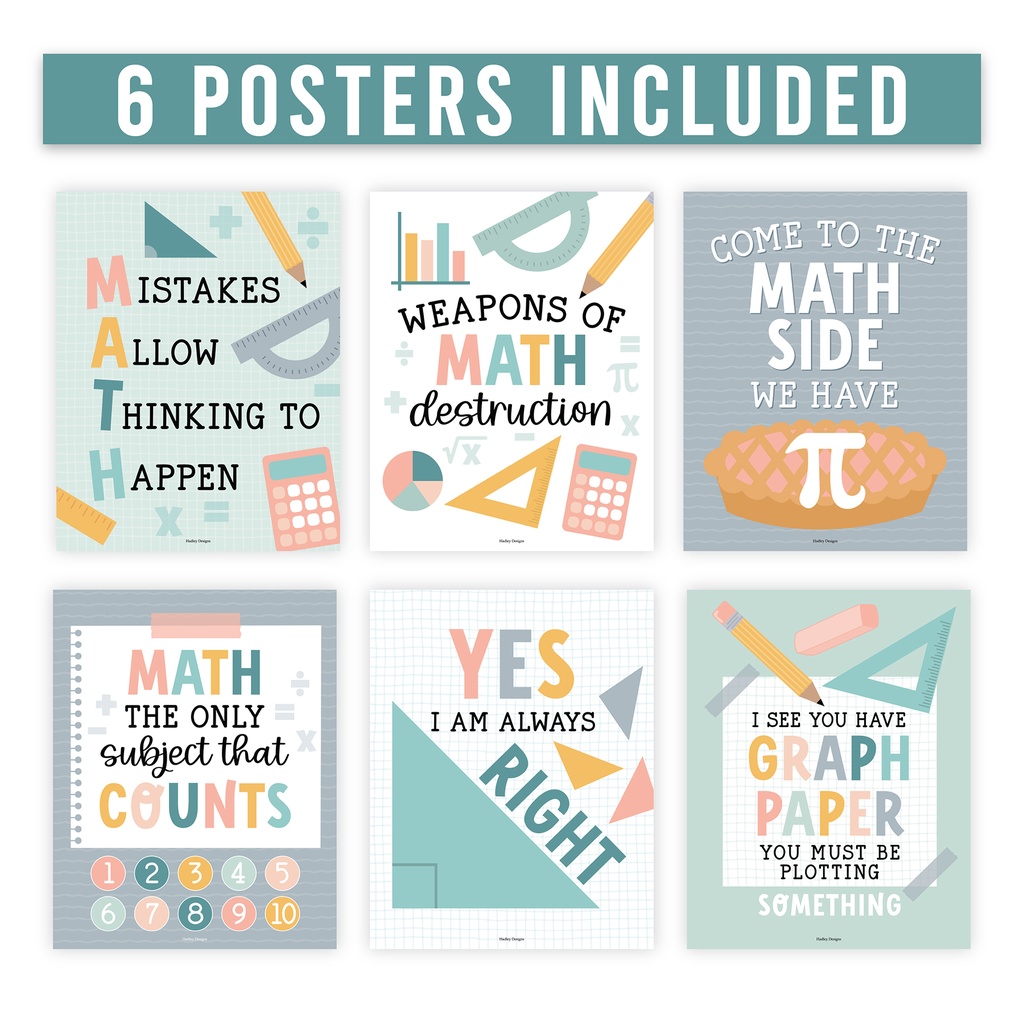 Boho Math Bulletin Board Classroom Decor Posters, Set of 6