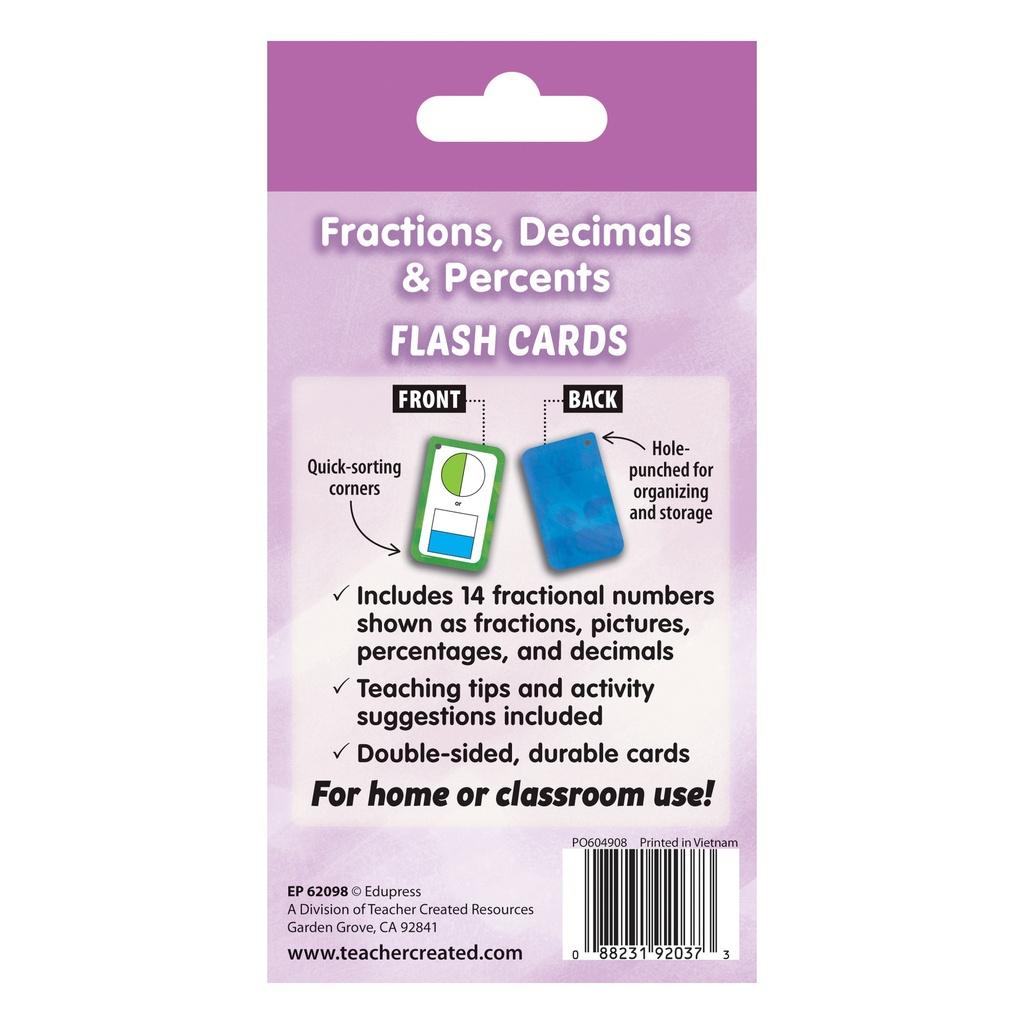 Fractions, Decimals & Percents Flash Cards