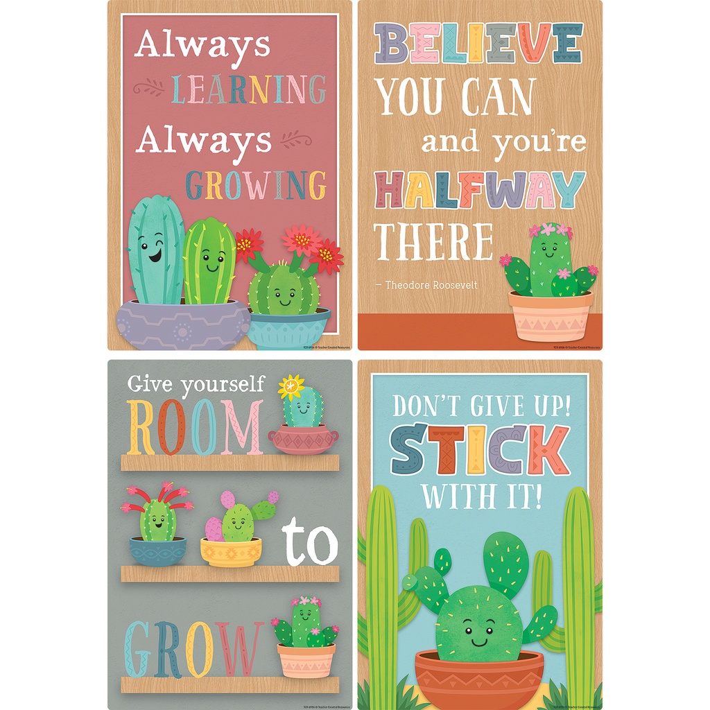 Happy Cactus Crew Positive Sayings Small Poster Pack