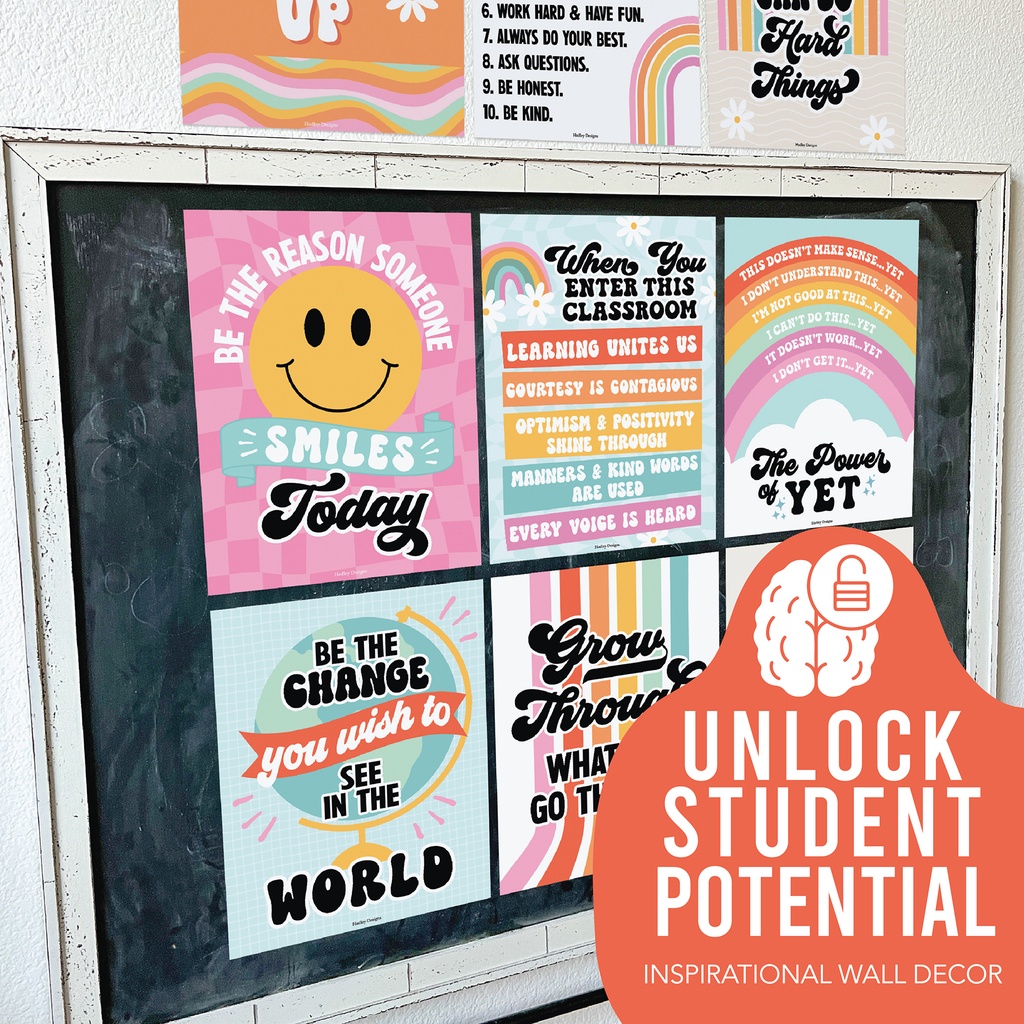 Retro Growth Mindset Classroom Decor Posters, Set of 9