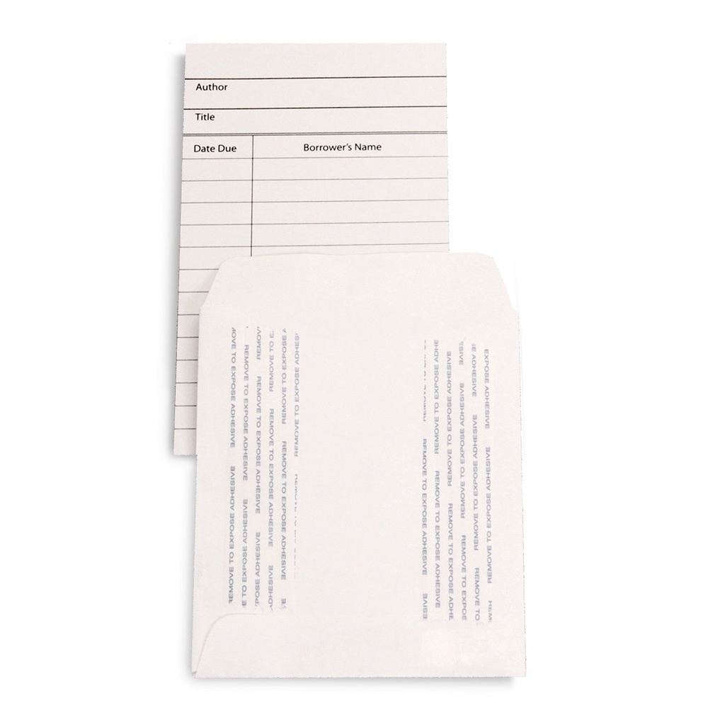 White Library Cards & Self-Adhesive Pockets Combo 150 Each/300 Pieces