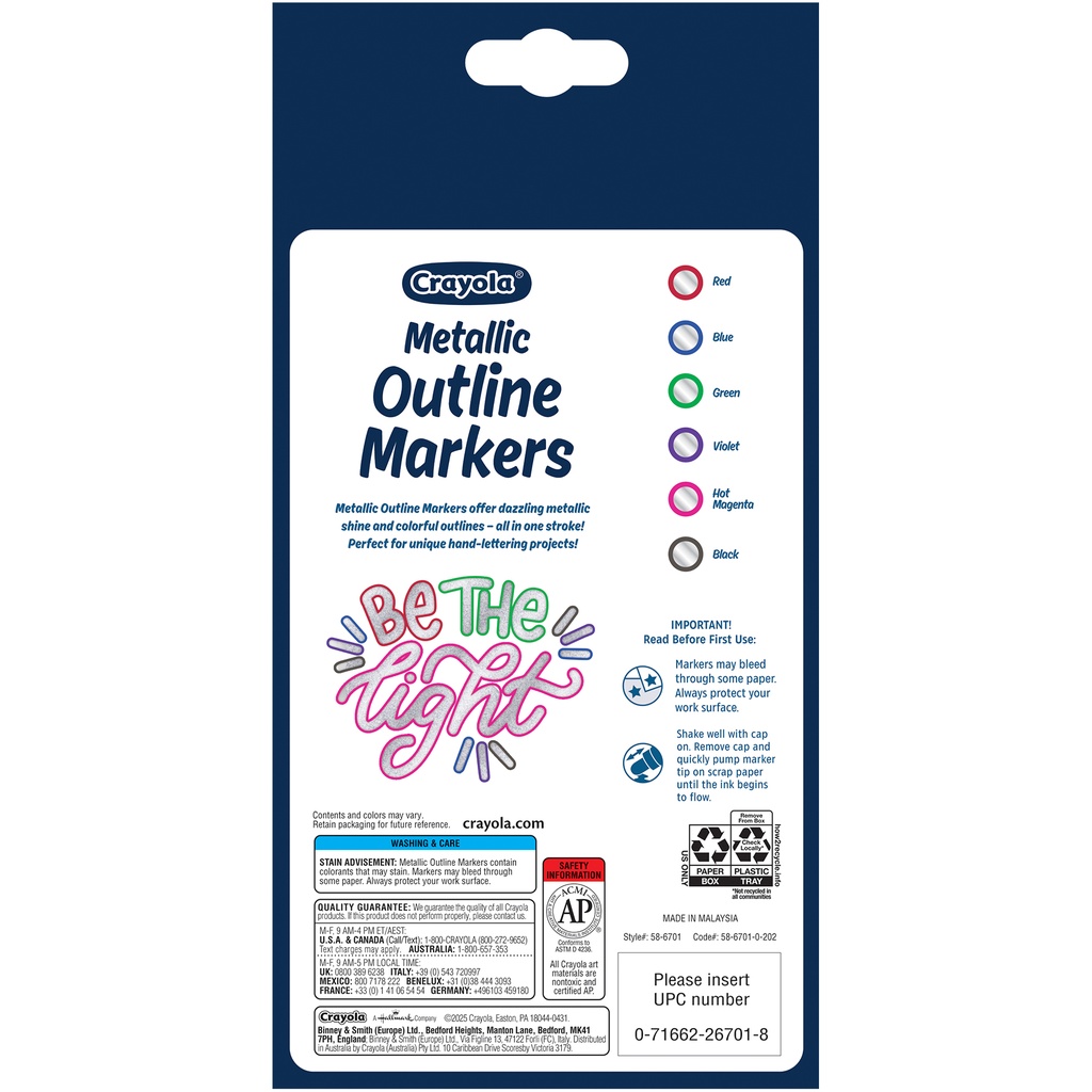 Crayola Metallic Outline Markers 6 Ct 