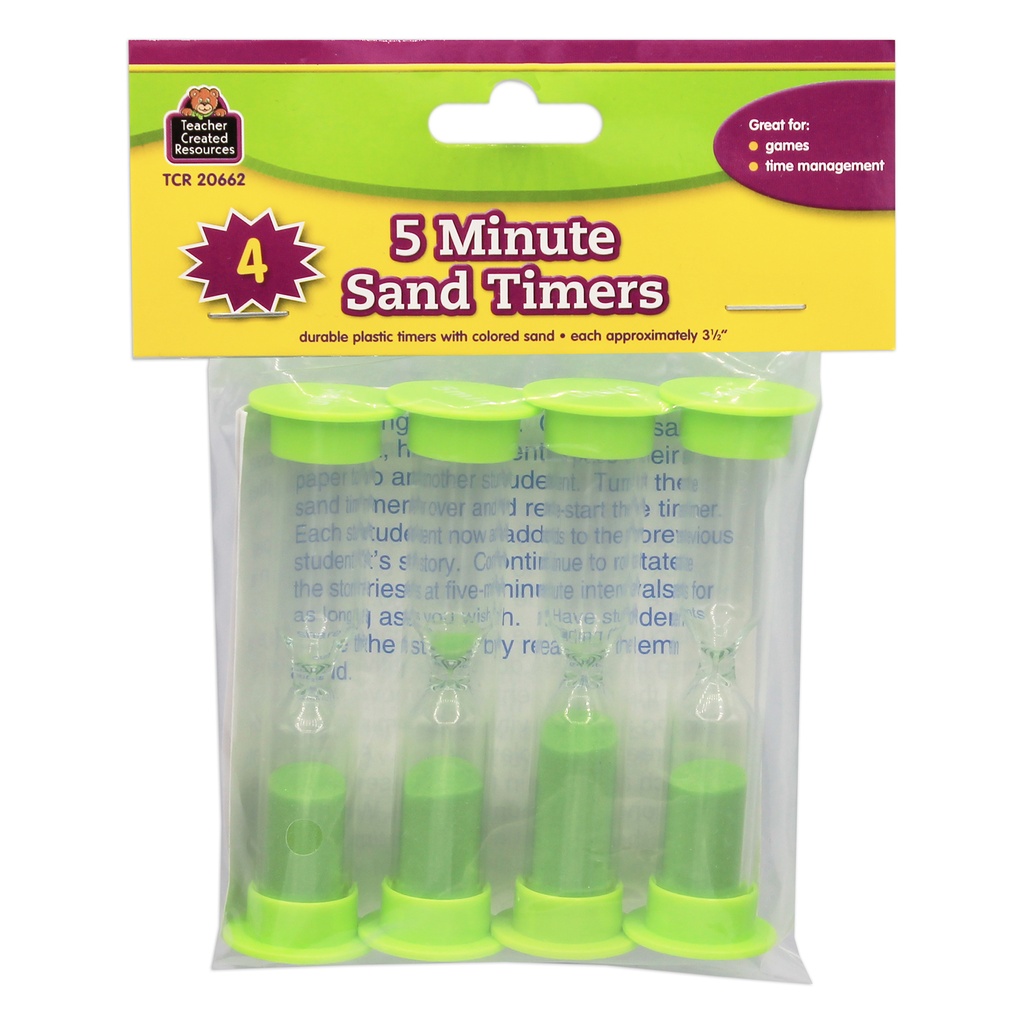 Green Small 5 Minute Sand Timers Pack of 4