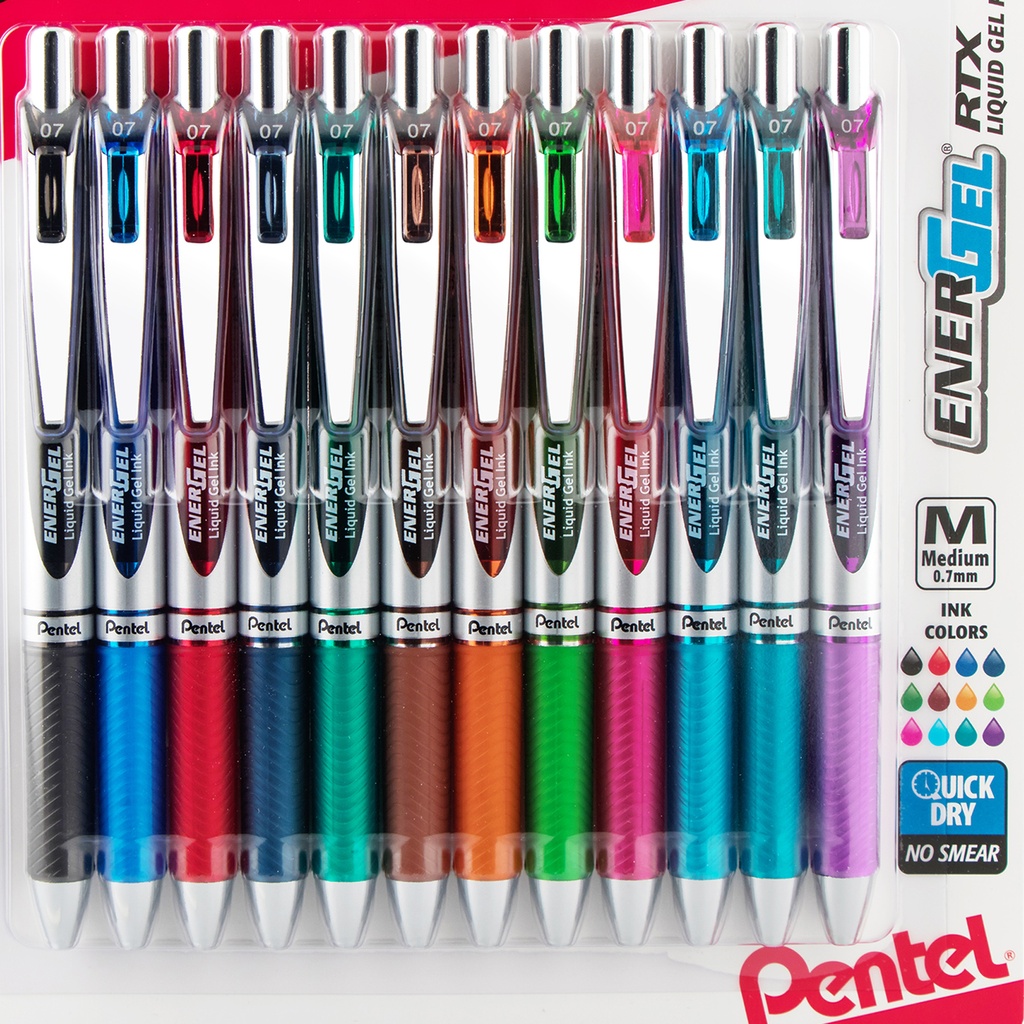 Assorted EnerGel RTX Retractable Medium Liquid Gel Pen 12-Pack