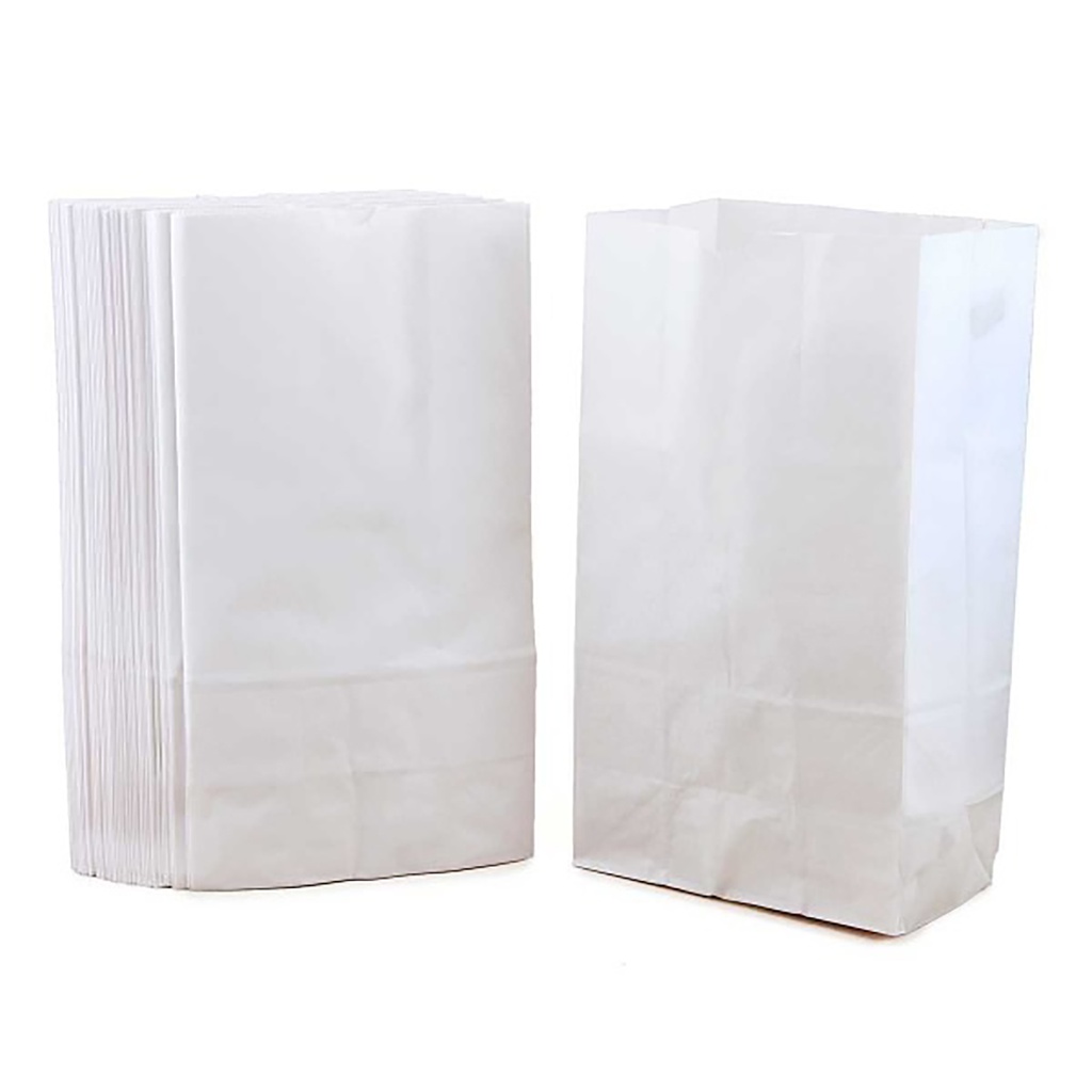 White Large Gusseted Paper Bags 100/Pack