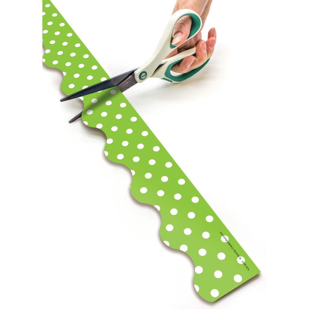 Lime Polka Dots Scalloped Rolled Border Trim