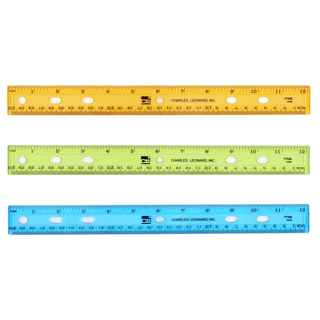 Translucent Assorted Plastic 12" Rulers Pack of 36