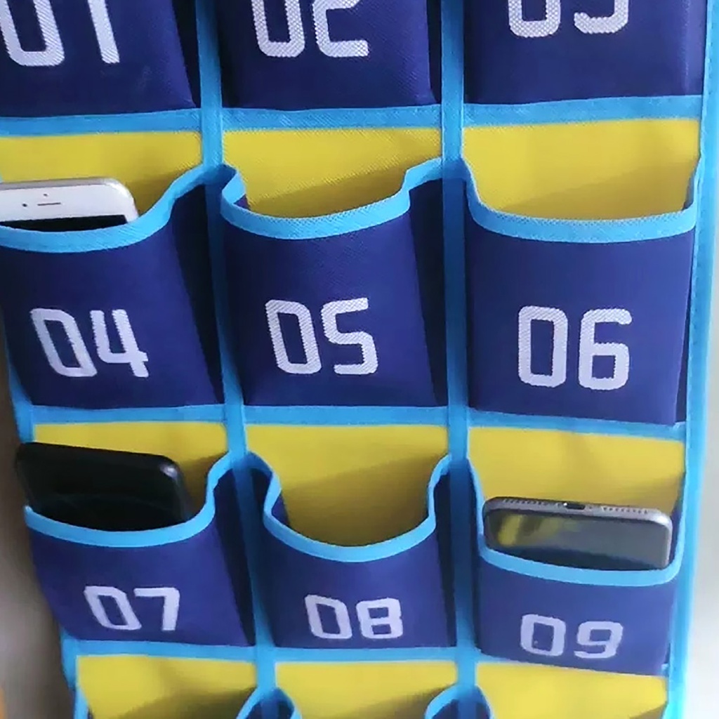 Blue/Yellow Hanging 30-Pocket Cell Phone Pocket Storage Classroom Organizer