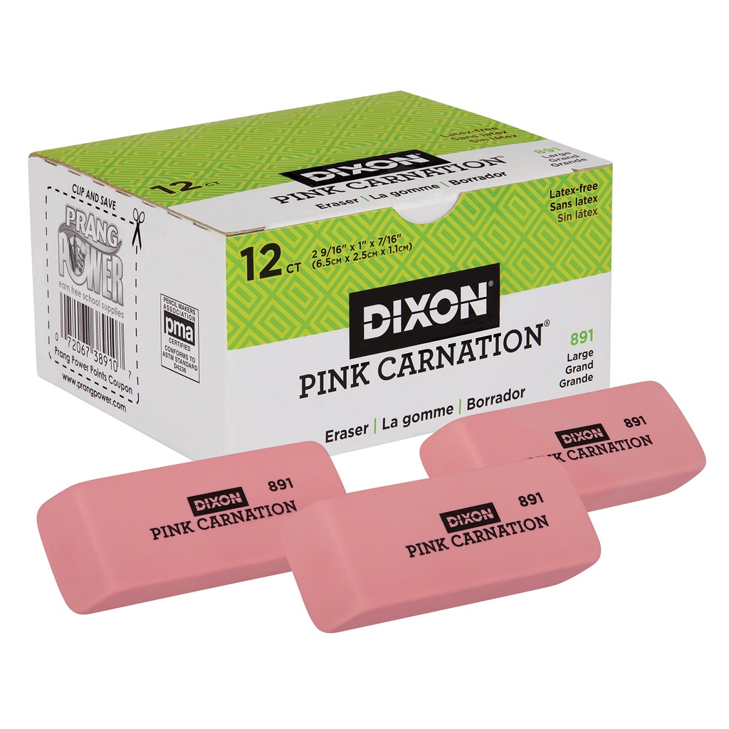 Large Pink Carnation Erasers Pack of 12