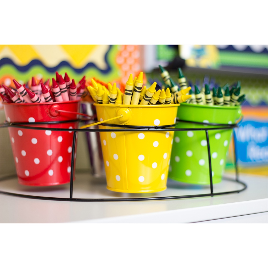 6 Polka Dot Buckets & Rectangular Caddy Set