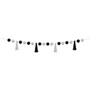 Black and White Pom-Poms and Tassels Garland Pack of 3