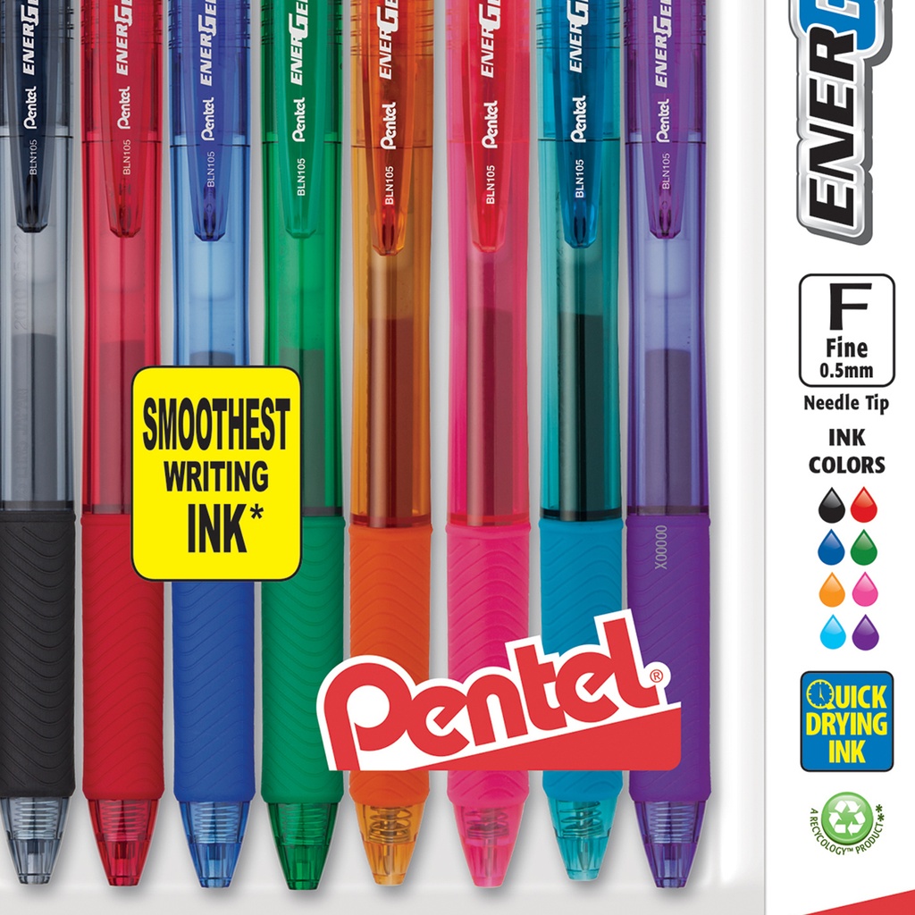 Assorted EnerGel-X Retractable Fine Line, Liquid Gel Pen 8-Pack