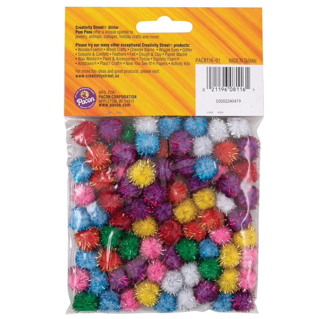 Assorted 1/2" Glitter Pom Pons 80 Pieces