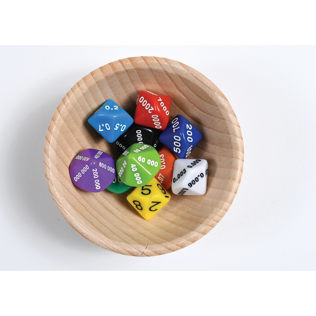 10-Sided Place Value & Decimal Dice Set of 10