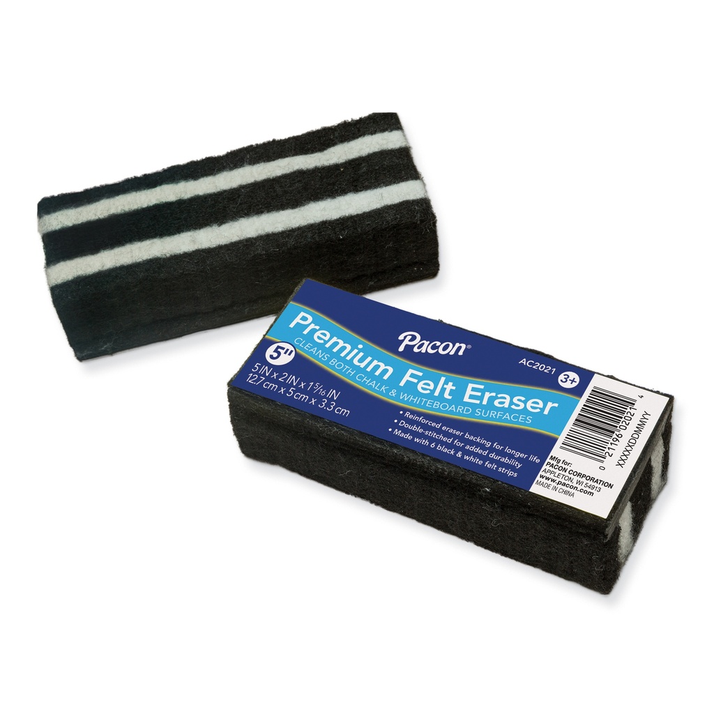 5" Black & White Premium Felt Chalk & Whiteboard Erasers Pack of 12