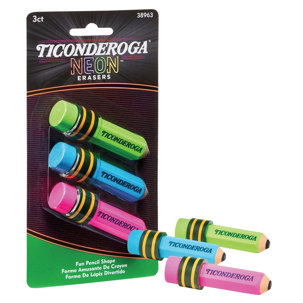 Neon Pencil Shaped Erasers 18ct