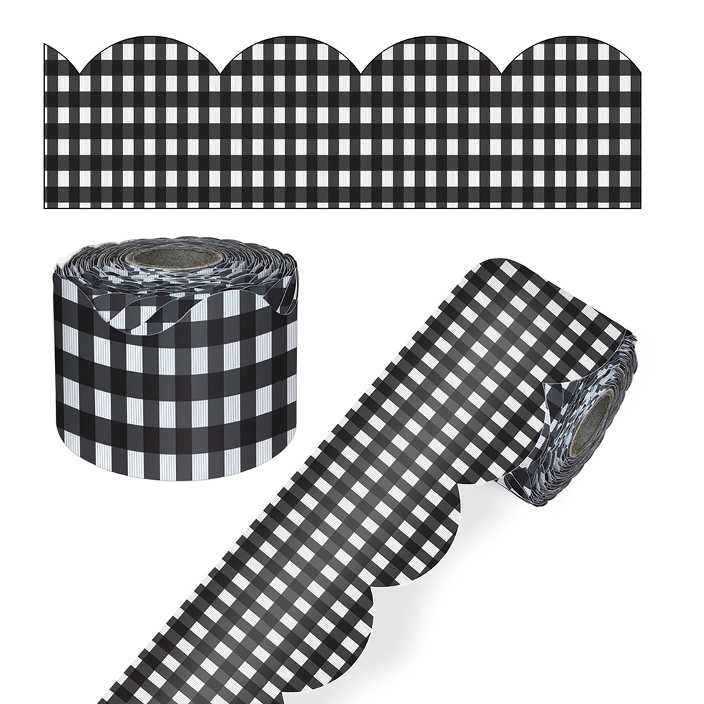 Black Gingham Rolled Scalloped Borders 65 Feet