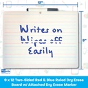 9" x 12" Primary Ruled/Blank Two-Sided  Dry Erase Board with Attached Marker