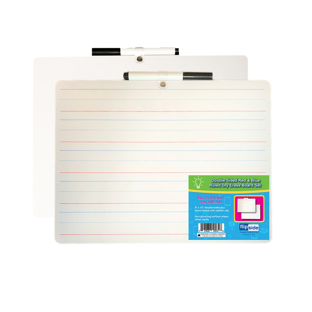 9" x 12" Primary Ruled/Blank Two-Sided  Dry Erase Boards with Attached Marker Pack of 3