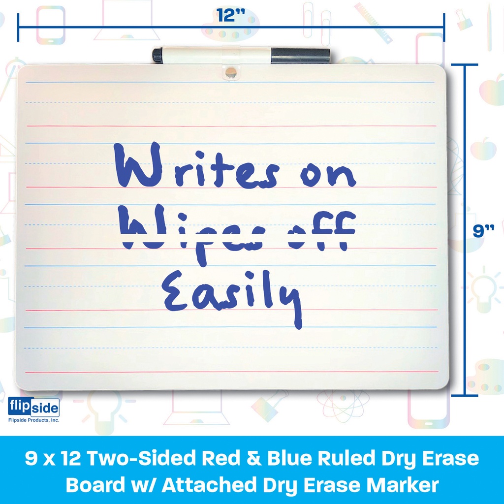 9" x 12" Primary Ruled/Blank Two-Sided  Dry Erase Boards with Attached Marker Pack of 3