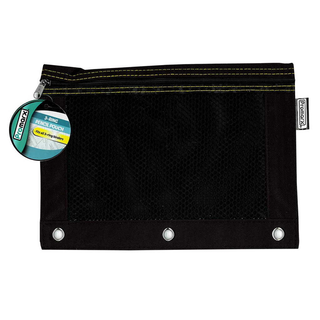 Assorted 10" x 7.5" 3 Ring Pencil Pouch With Mesh Window Pack of 12