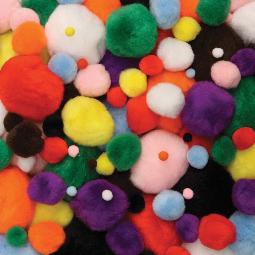 Assorted Bright Hues Pom Pons 100 Pieces