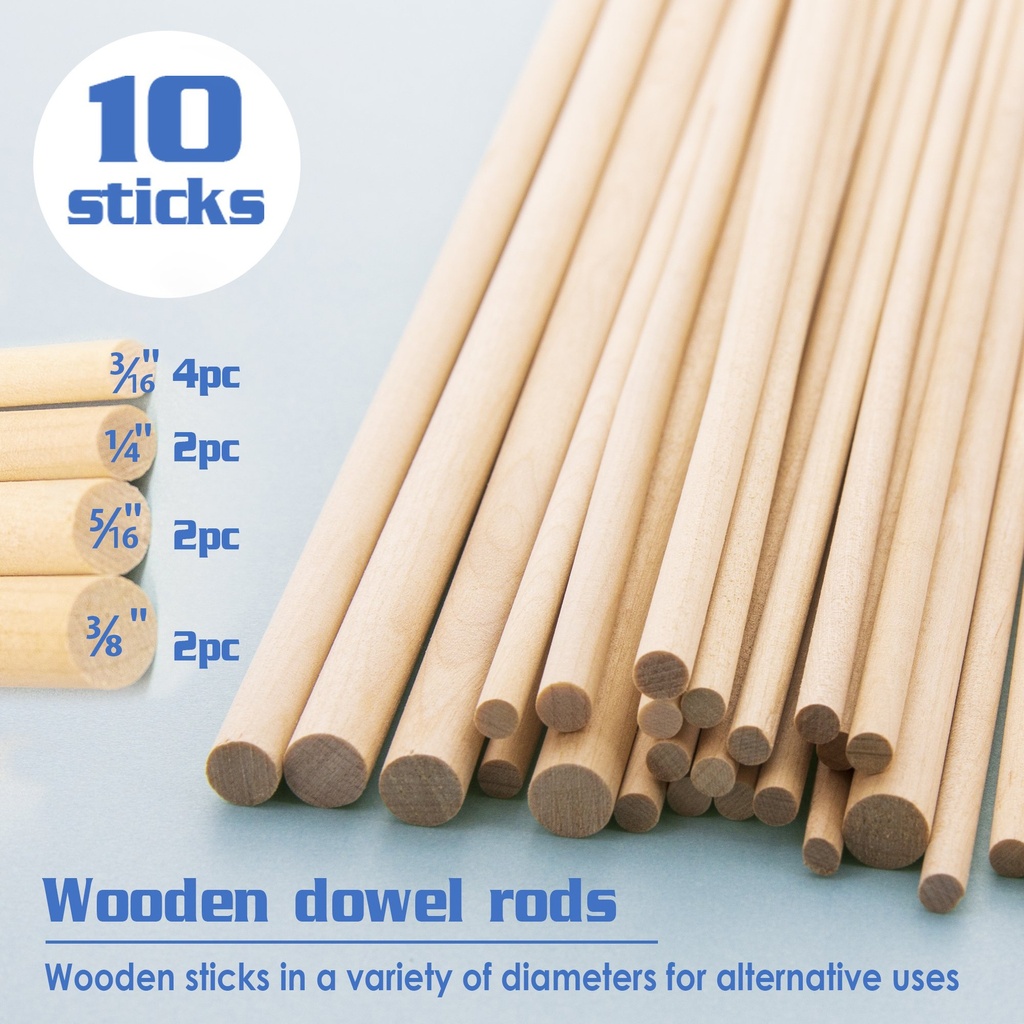 Assorted Round Natural Wooden Dowels Pack of 10