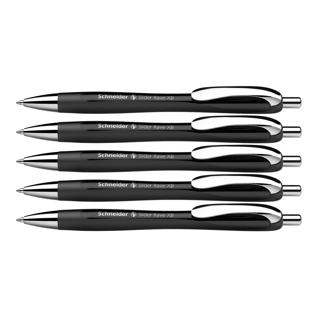 Black Barrel/Blue Ink Schneider Slider Rave XB Retractable Ballpoint Pens Box of 5