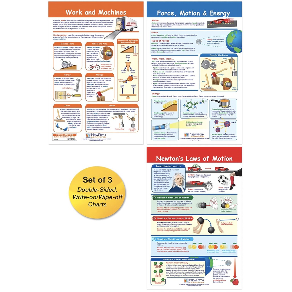 Force & Motion Bulletin Board Charts Set of 3